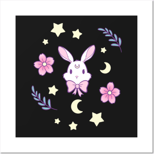 Sakura Bunny // Black | Nikury Posters and Art
